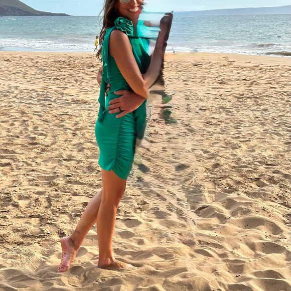 Green One Shoulder Sleeveless Ruffle Trim Mini - Picture 5 of 5